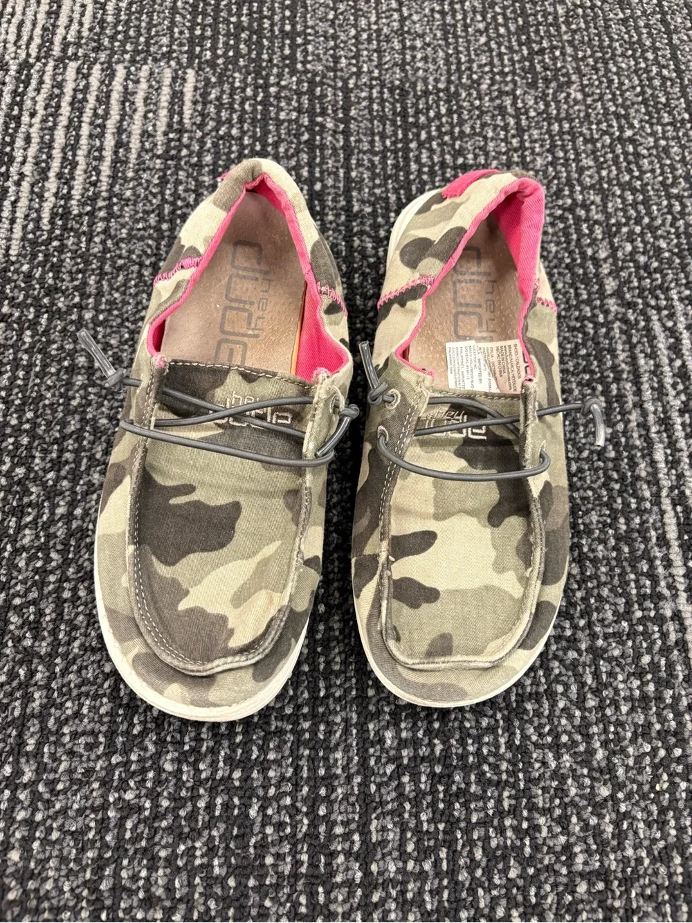 Hey Dude Kids Camo Slip-On Shoes with Pink Lining